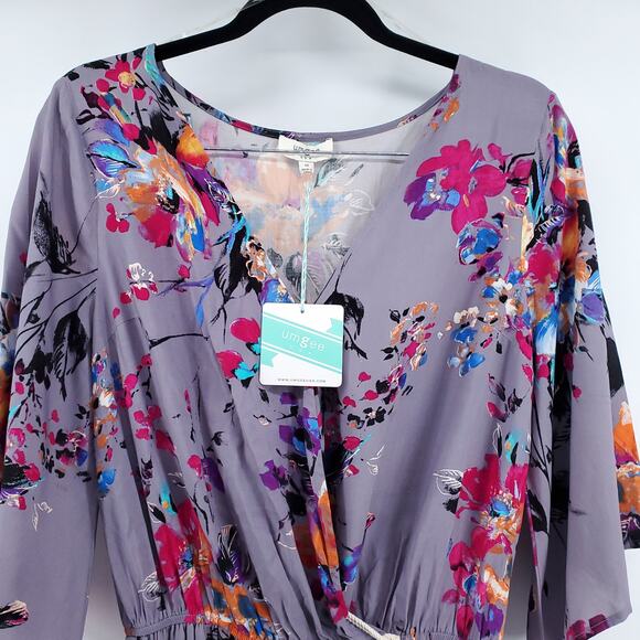 Umgee Bloomcore Boho Purple Kimono Sleeve Romper Side Pockets Elastic Waist  M - Picture 2 of 9